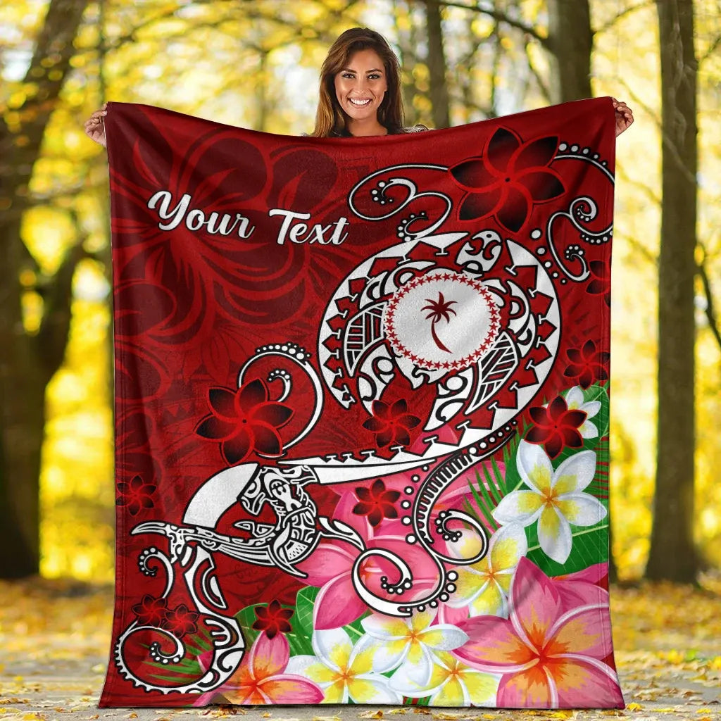 Kosrae Custom Personalised Premium Blanket - Turtle Plumeria (Red)