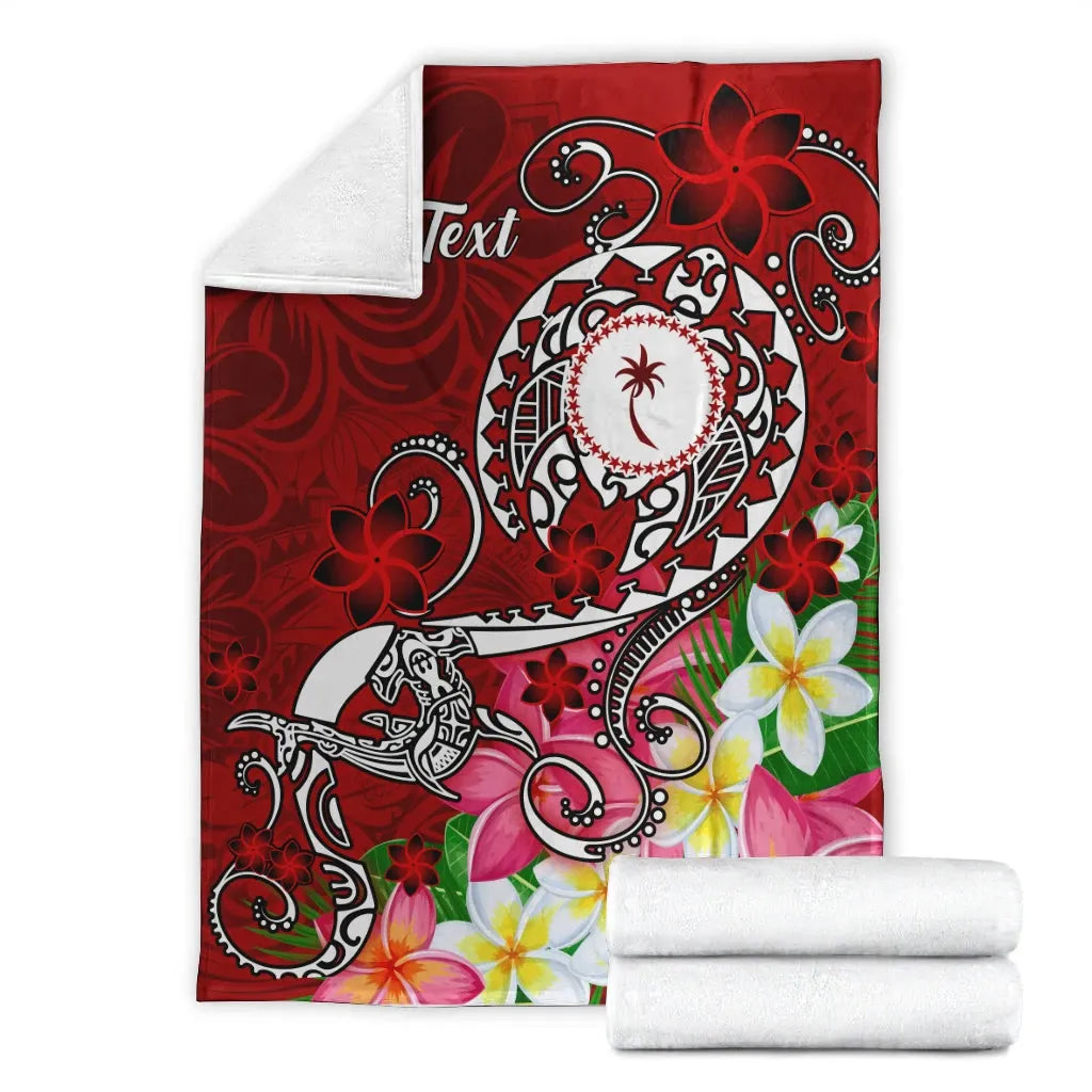 Kosrae Custom Personalised Premium Blanket - Turtle Plumeria (Red)