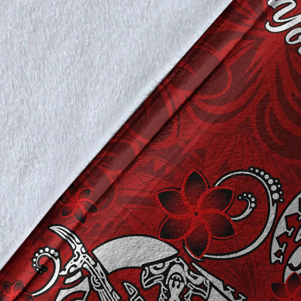 Kosrae Custom Personalised Premium Blanket - Turtle Plumeria (Red)