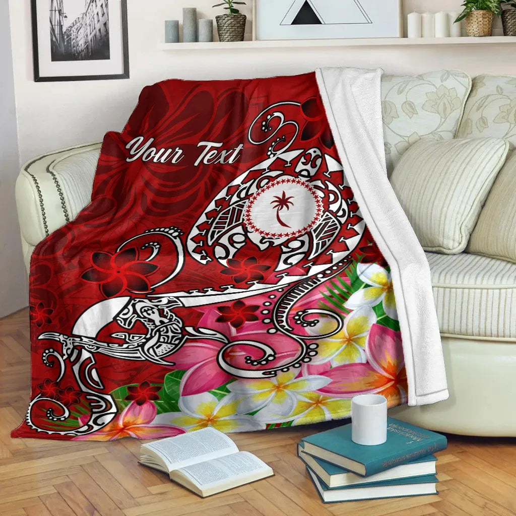 Kosrae Custom Personalised Premium Blanket - Turtle Plumeria (Red)