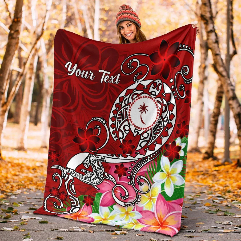 Kosrae Custom Personalised Premium Blanket - Turtle Plumeria (Red)