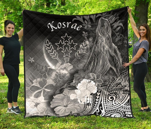 Kosrae Custom Personalised Premium Quilt - Humpback Whale with Tropical Flowers (White)