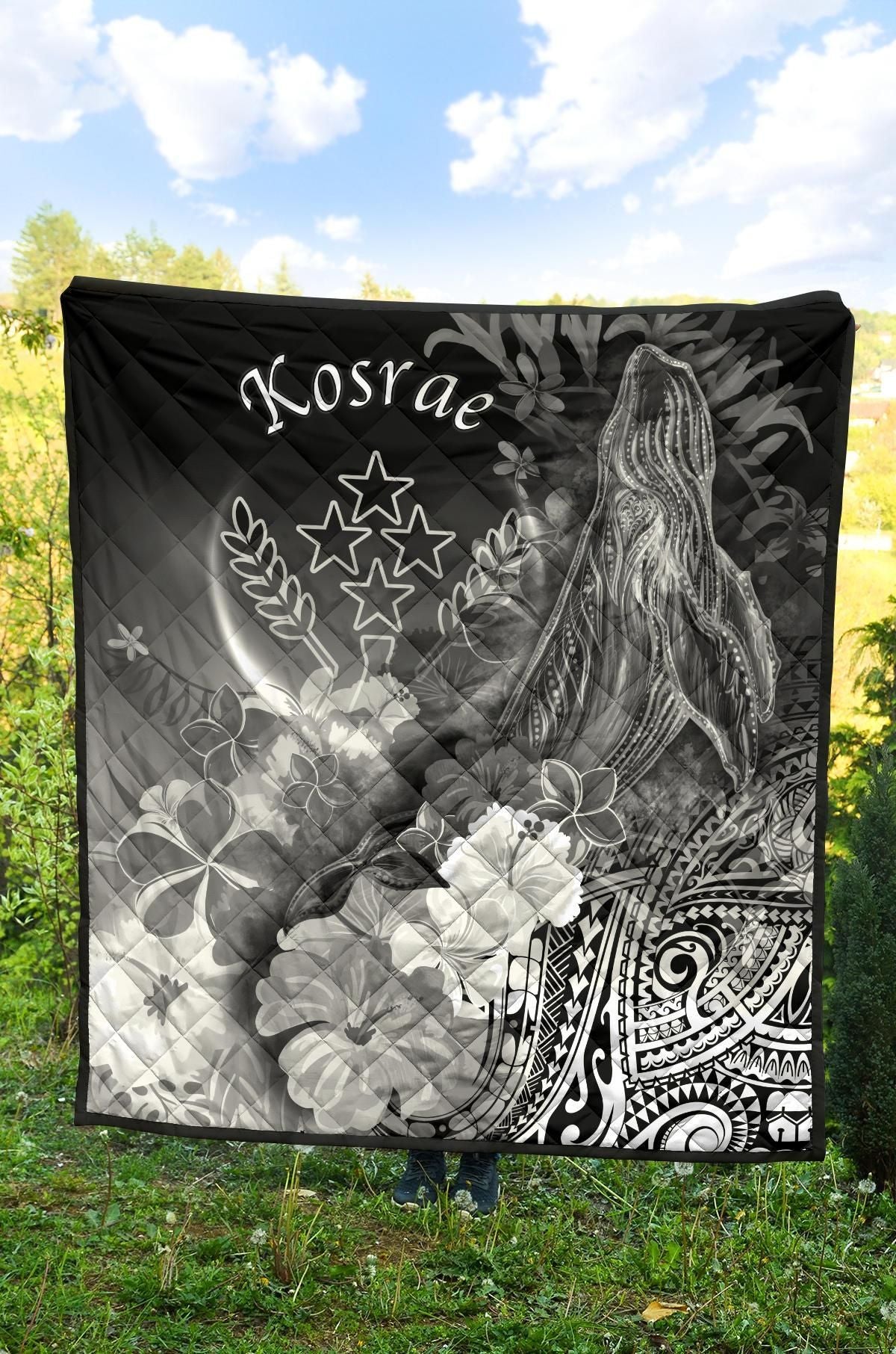 Kosrae Custom Personalised Premium Quilt - Humpback Whale with Tropical Flowers (White)