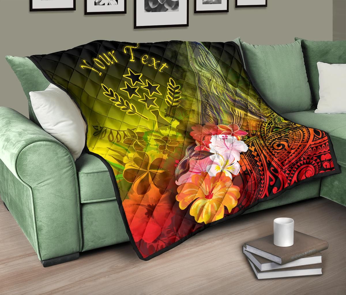 Kosrae Custom Personalised Premium Quilt - Humpback Whale with Tropical Flowers (Yellow)