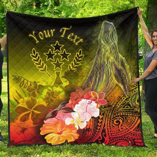 Kosrae Custom Personalised Premium Quilt - Humpback Whale with Tropical Flowers (Yellow)