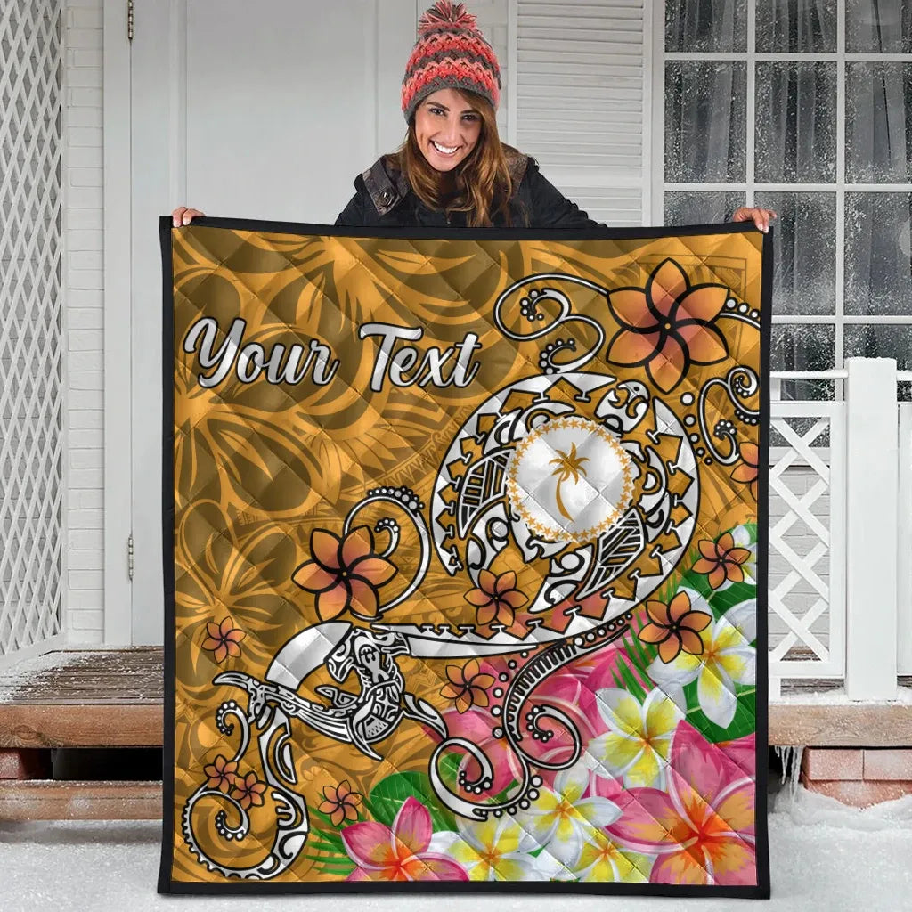 Kosrae Custom Personalised Premium Quilt - Turtle Plumeria (Gold)