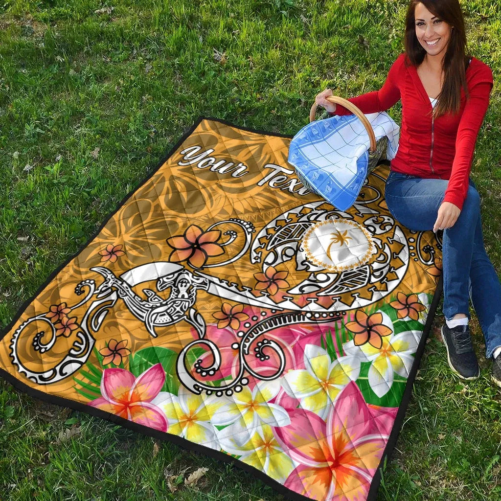 Kosrae Custom Personalised Premium Quilt - Turtle Plumeria (Gold)