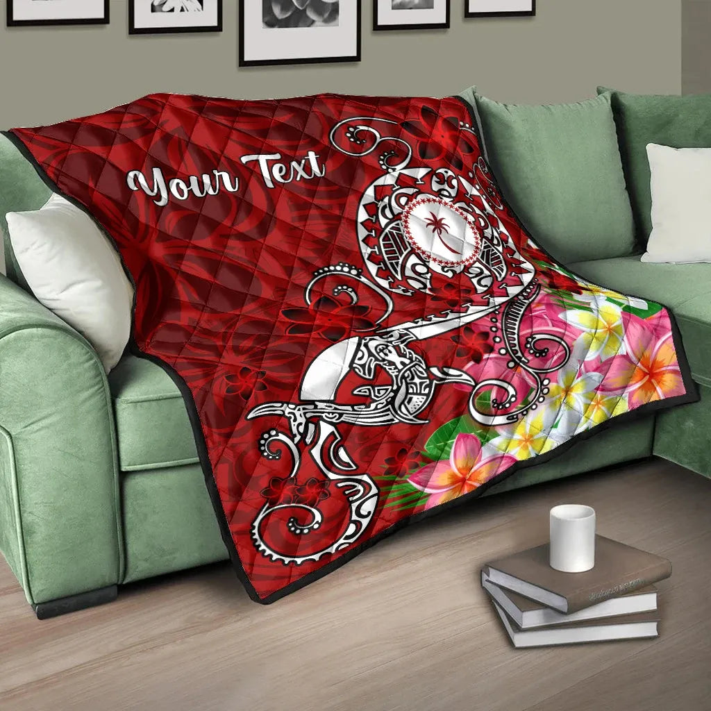 Kosrae Custom Personalised Premium Quilt - Turtle Plumeria (Red)