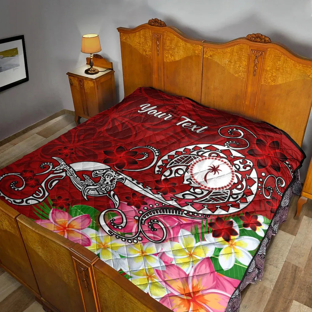 Kosrae Custom Personalised Premium Quilt - Turtle Plumeria (Red)