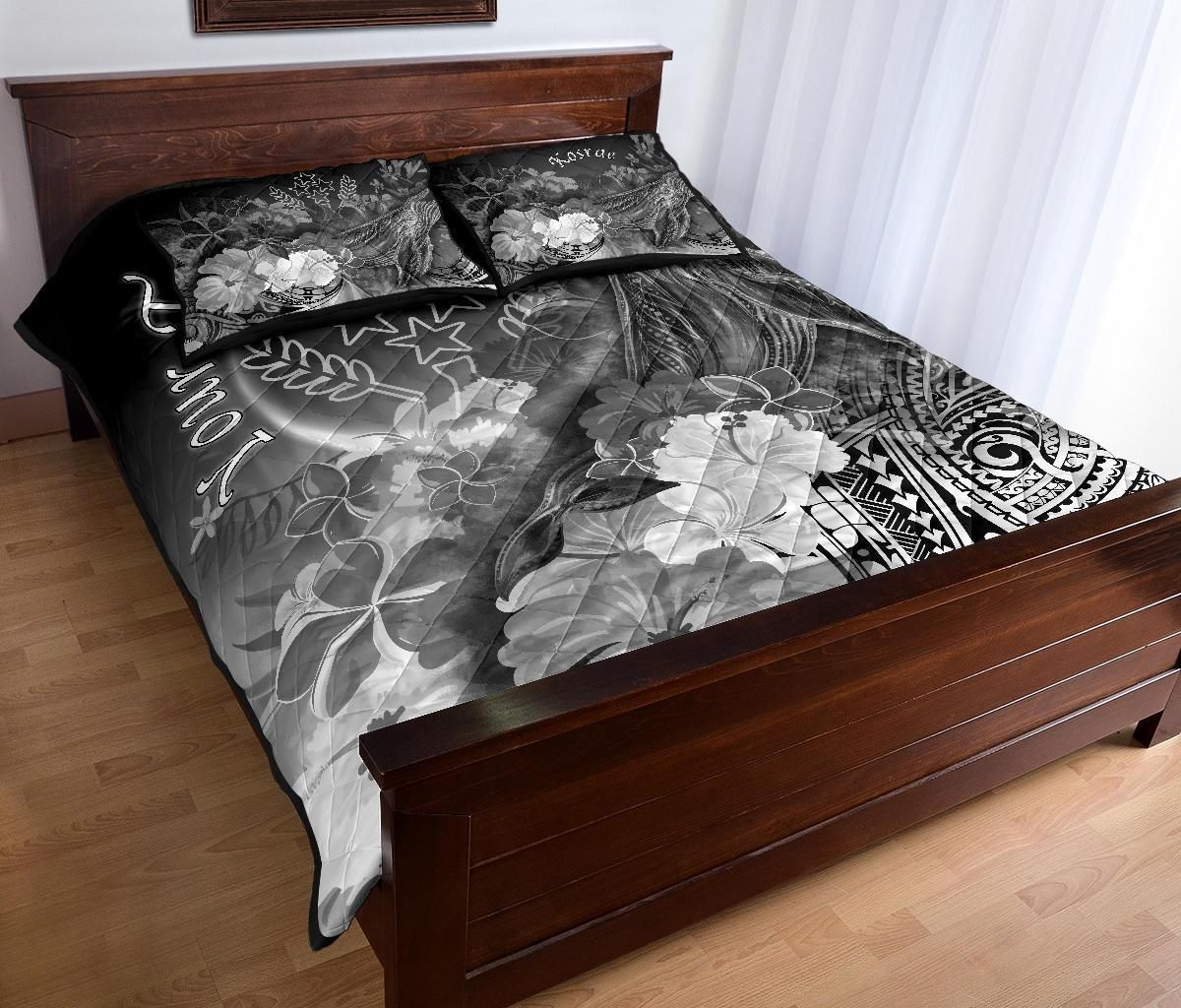 Kosrae Custom Personalised Quilt Bed Set - Humpback Whale with Tropical Flowers (White)