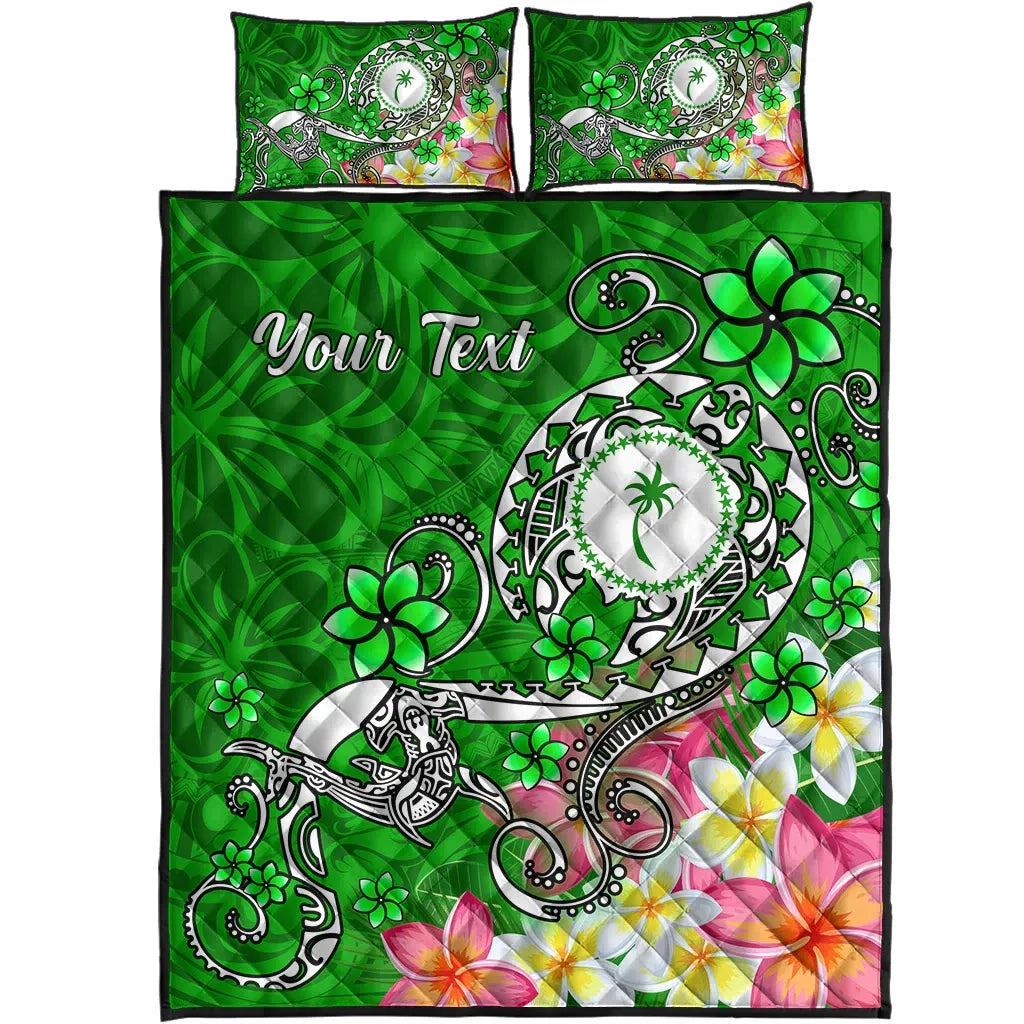 Kosrae Custom Personalised Quilt Bed Set - Turtle Plumeria (Green)