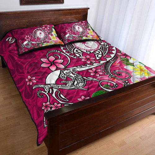 Kosrae Custom Personalised Quilt Bed Set - Turtle Plumeria (Pink)