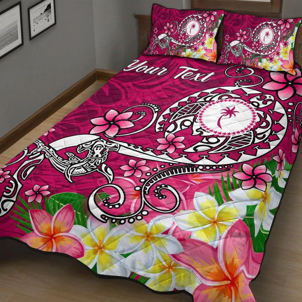 Kosrae Custom Personalised Quilt Bed Set - Turtle Plumeria (Pink)