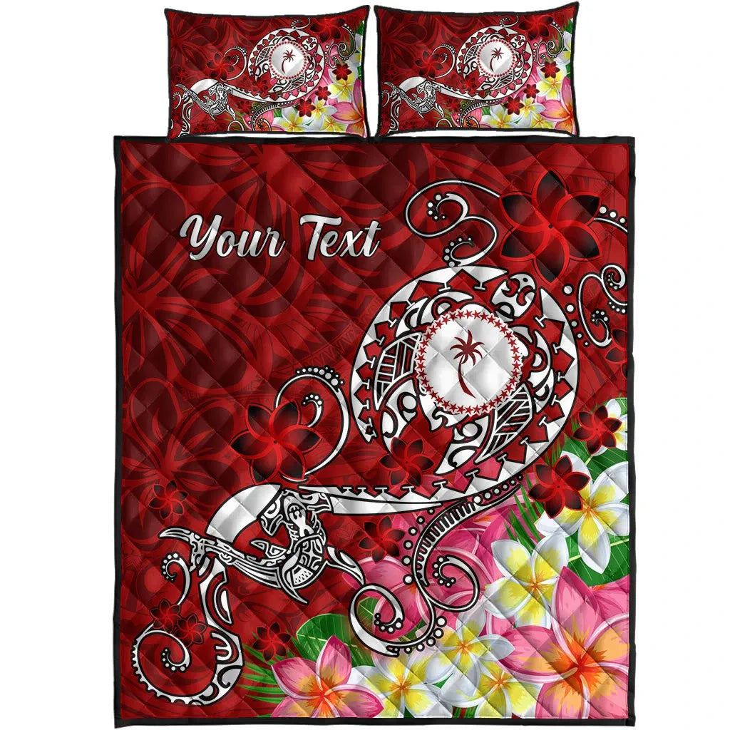 Kosrae Custom Personalised Quilt Bed Set - Turtle Plumeria (Red)
