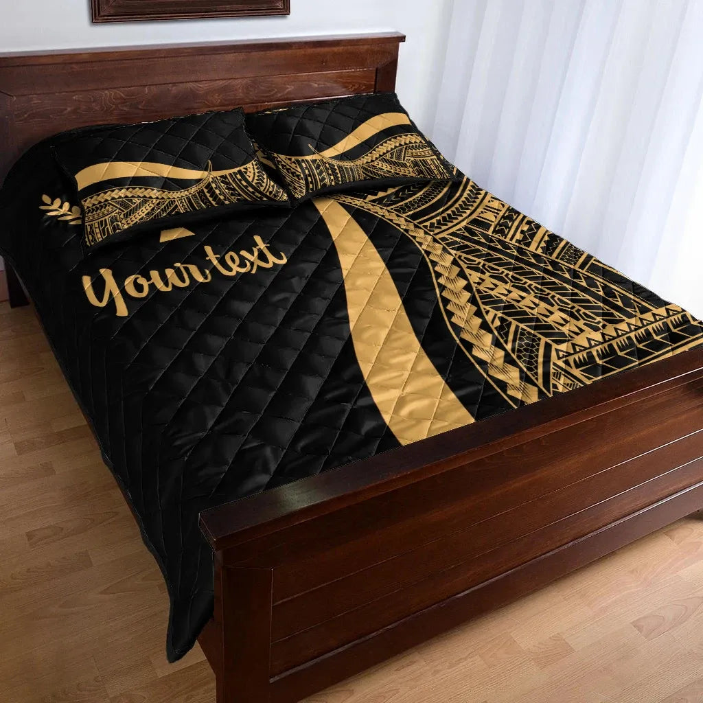 Kosrae Custom Personalised Quilt Bed Set - Gold Polynesian Tentacle Tribal Pattern