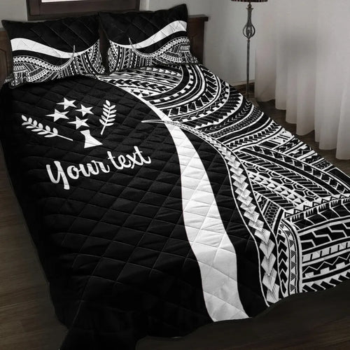 Kosrae Custom Personalised Quilt Bed Set - White Polynesian Tentacle Tribal Pattern