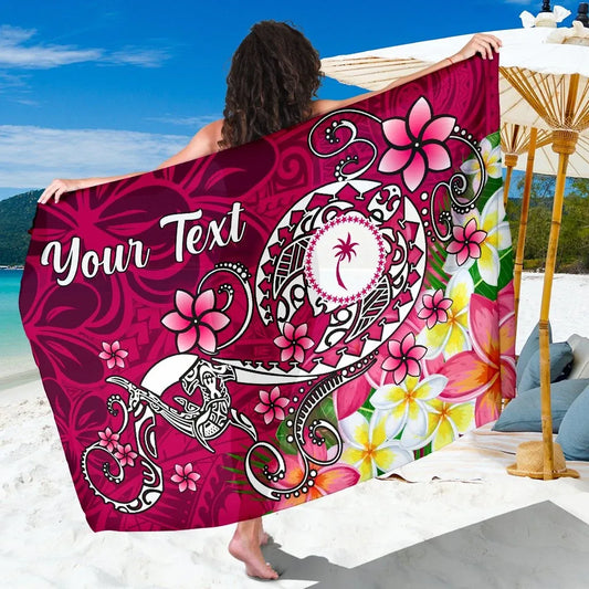 Chuuk Custom Personalised  Sarong - Turtle Plumeria (Pink)