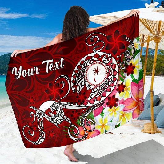 Kosrae Custom Personalised Sarong - Turtle Plumeria (Red)