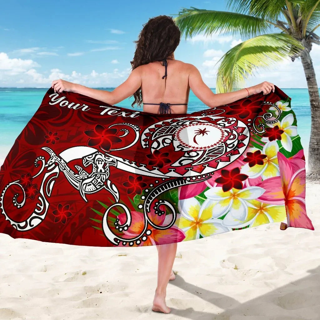Kosrae Custom Personalised Sarong - Turtle Plumeria (Red)