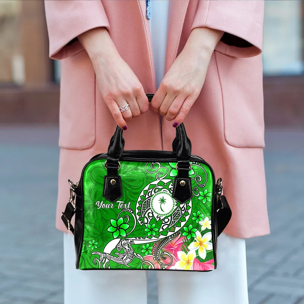 Kosrae Custom Personalised Shoulder Handbag - Turtle Plumeria (Green)