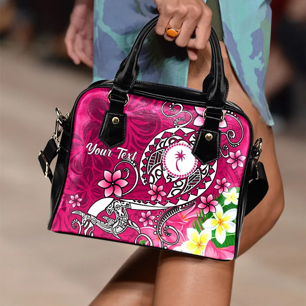 Kosrae Custom Personalised Shoulder Handbag - Turtle Plumeria (Pink)