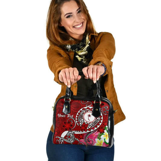 Kosrae Custom Personalised Shoulder Handbag - Turtle Plumeria (Red)