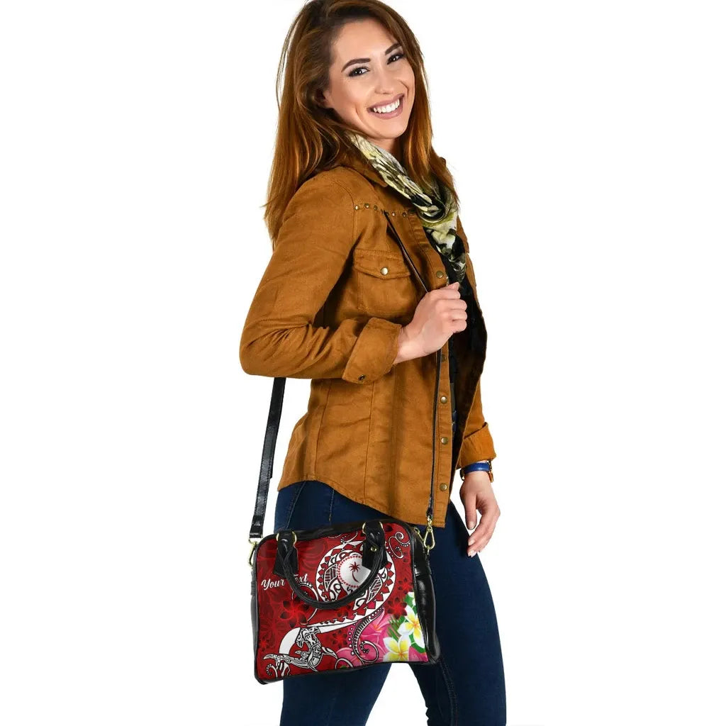 Kosrae Custom Personalised Shoulder Handbag - Turtle Plumeria (Red)