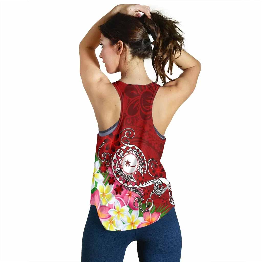 Kosrae Custom Personalised Women Racerback Tank - Turtle Plumeria (Red)