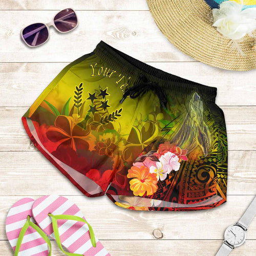 Kosrae Custom Personalised Women Shorts - Humpback Whale with Tropical Flowers (Yellow)