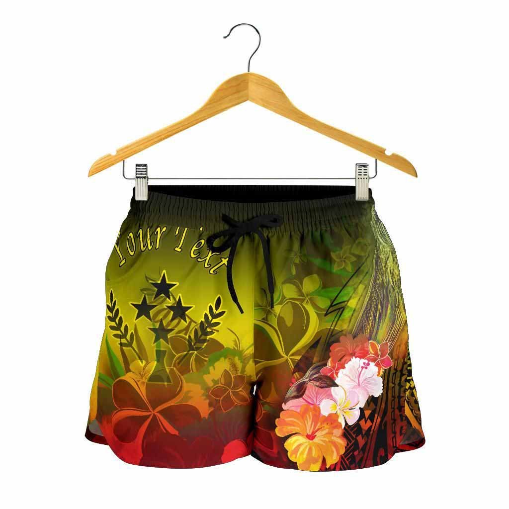 Kosrae Custom Personalised Women Shorts - Humpback Whale with Tropical Flowers (Yellow)
