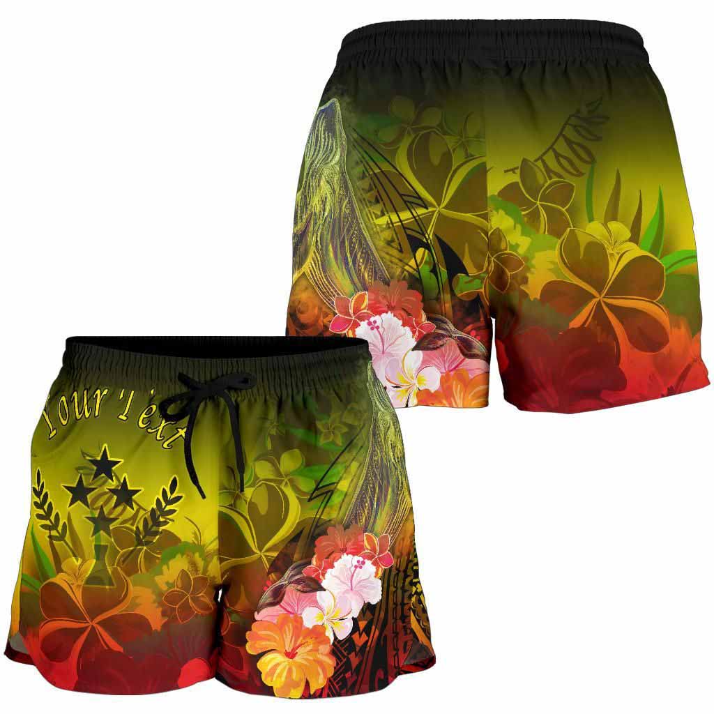 Kosrae Custom Personalised Women Shorts - Humpback Whale with Tropical Flowers (Yellow)