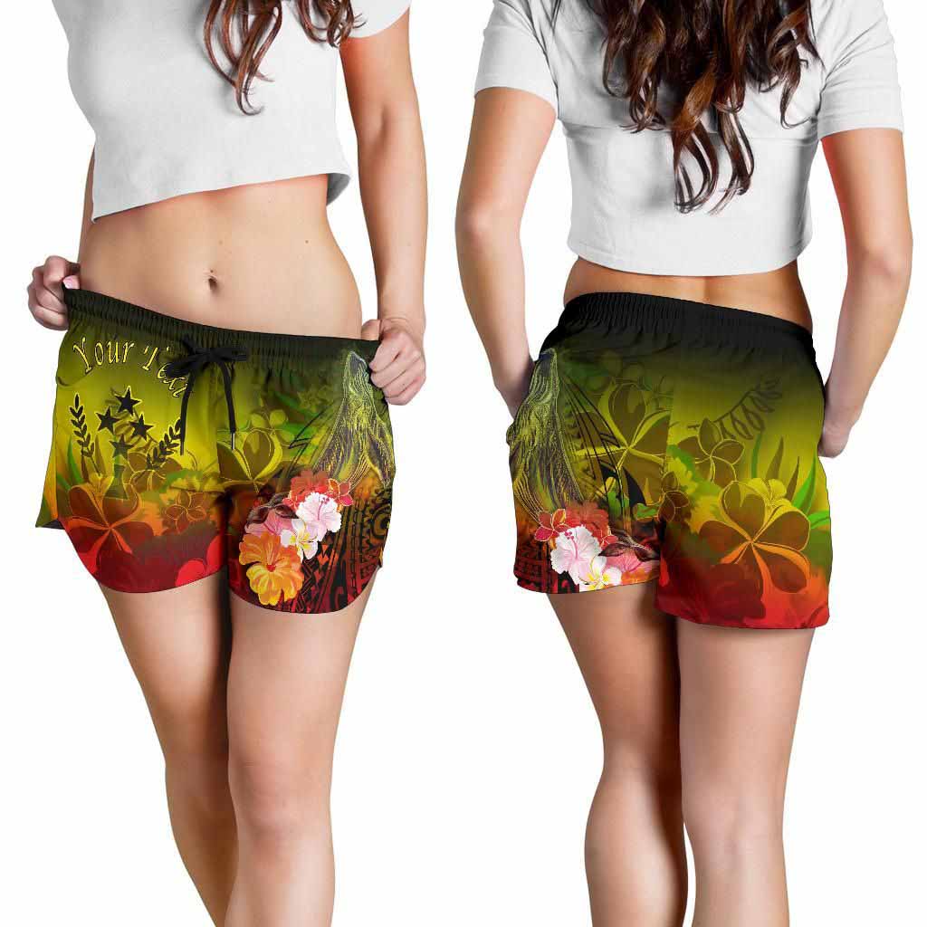 Kosrae Custom Personalised Women Shorts - Humpback Whale with Tropical Flowers (Yellow)