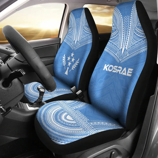 Kosrae Car Seat Cover - Kosrae Flag Polynesian Chief Tattoo Light Blue Version