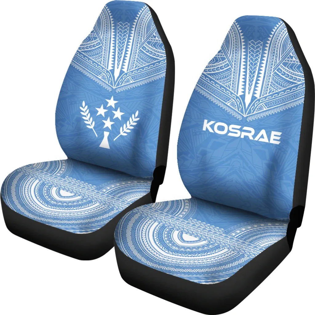 Kosrae Car Seat Cover - Kosrae Flag Polynesian Chief Tattoo Light Blue Version