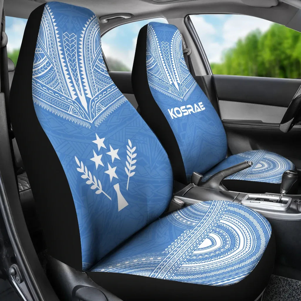 Kosrae Car Seat Cover - Kosrae Flag Polynesian Chief Tattoo Light Blue Version