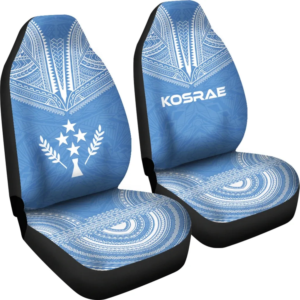 Kosrae Car Seat Cover - Kosrae Flag Polynesian Chief Tattoo Light Blue Version