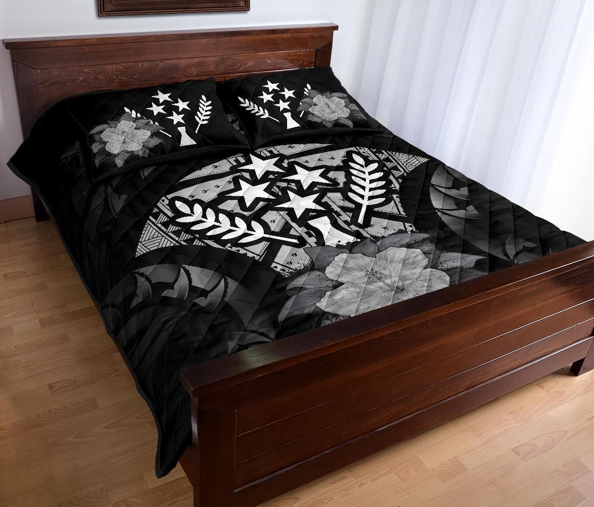 Kosrae Polynesian Quilt Bed Set Hibiscus Gray