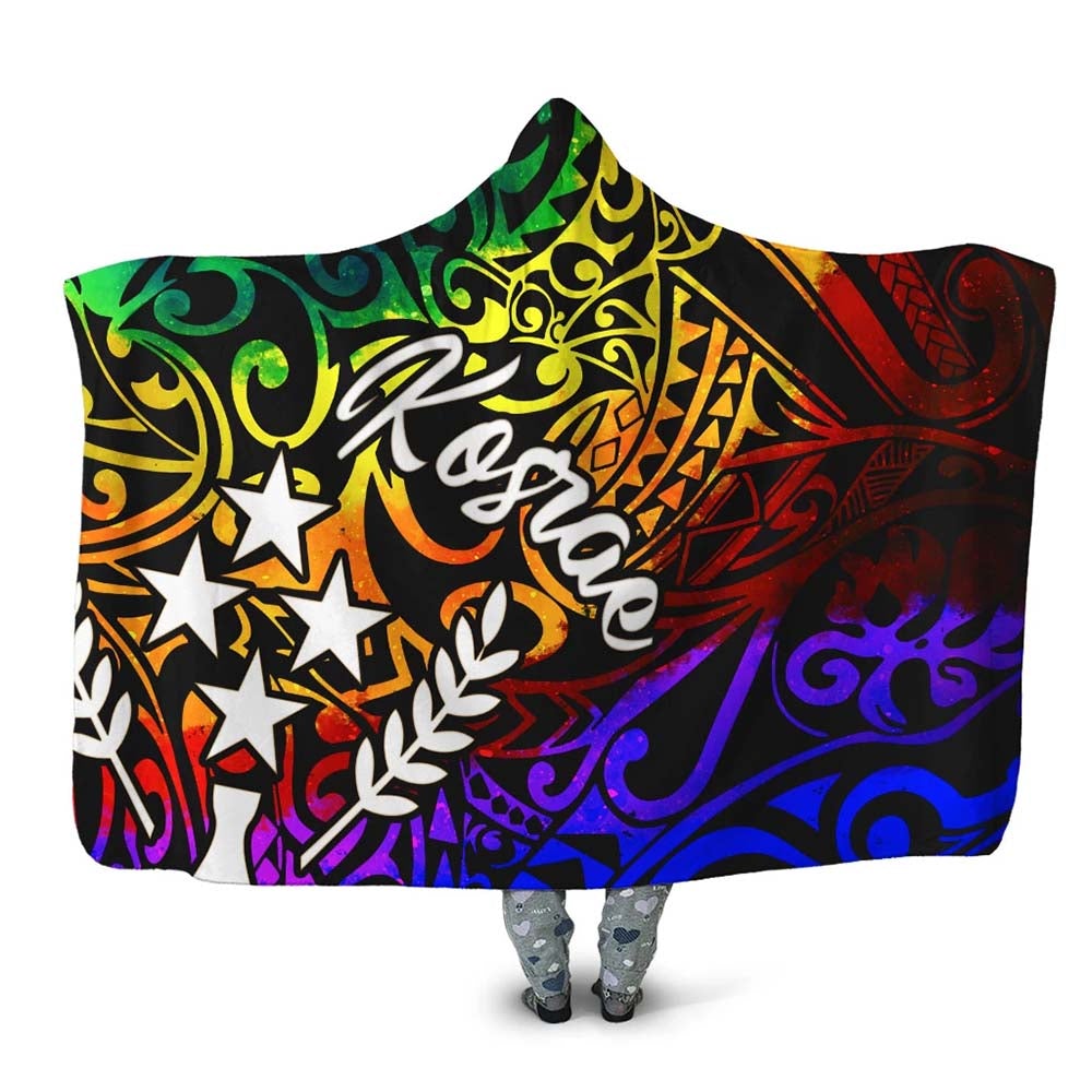 Kosrae Hooded Blanket - Rainbow Polynesian Pattern