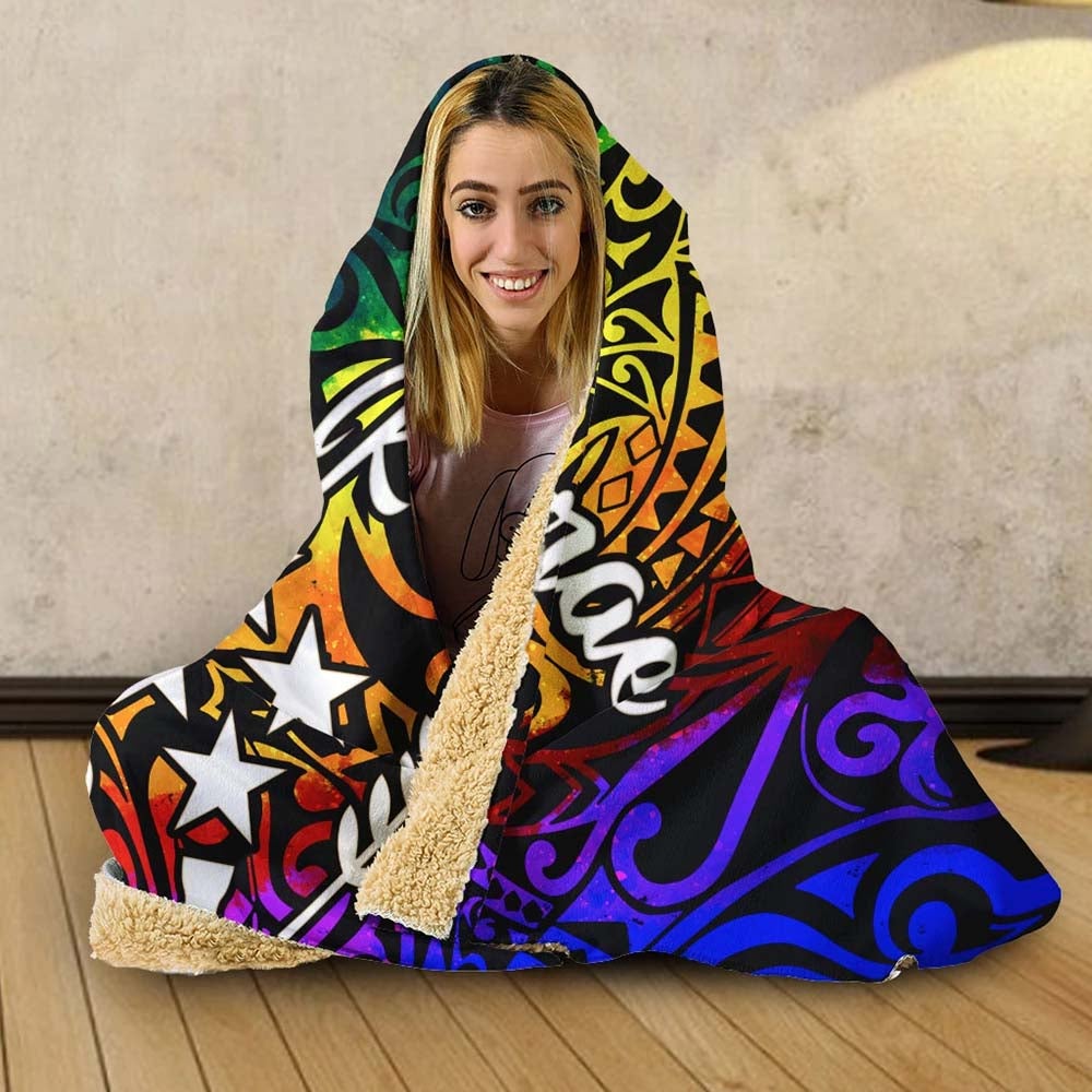 Kosrae Hooded Blanket - Rainbow Polynesian Pattern