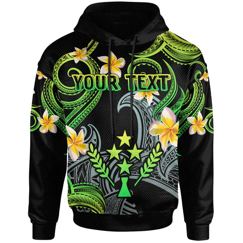 Kosrae Hoodie - Custom Personalised Polynesian Waves with Plumeria Flowers (Green)