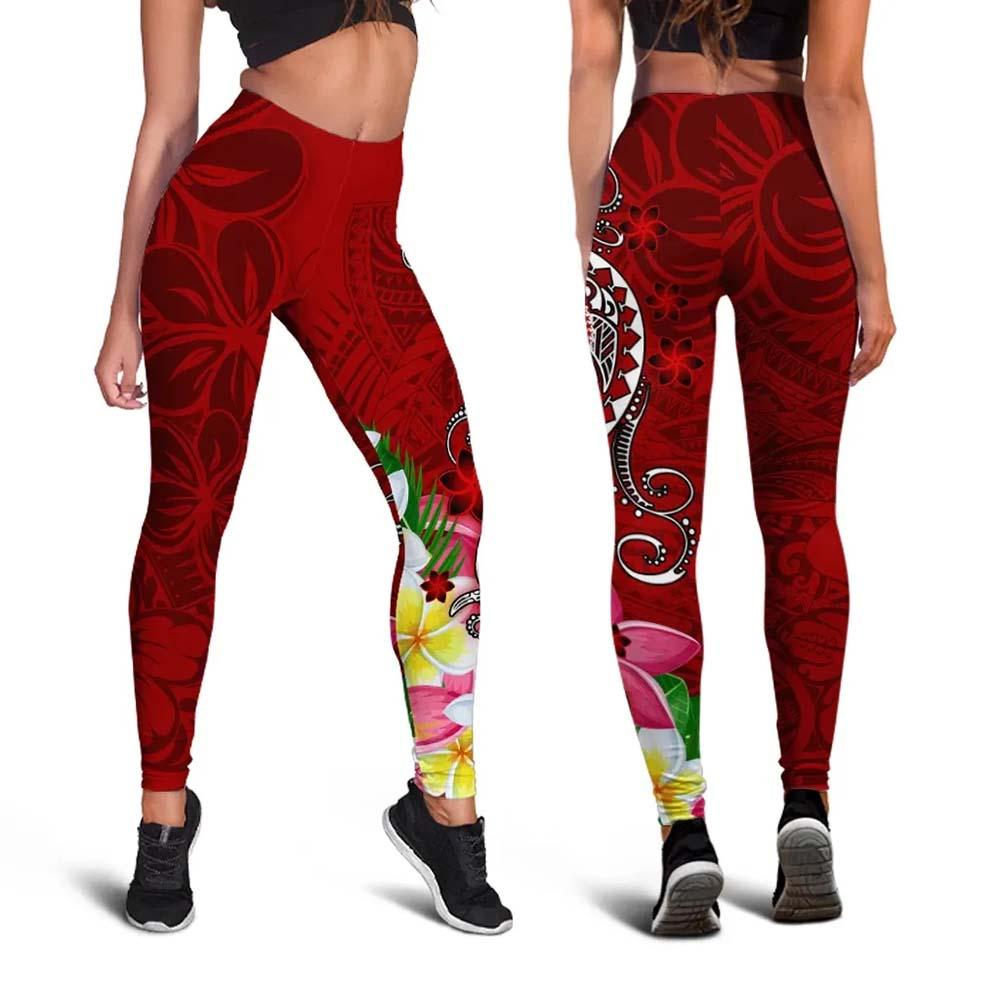 Kosrae Legging - Turtle Plumeria (Red)