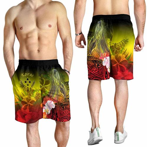 Kosrae Men Shorts - Humpback Whale with Tropical Flowers (Yellow)