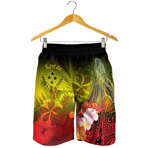 Kosrae Men Shorts - Humpback Whale with Tropical Flowers (Yellow)