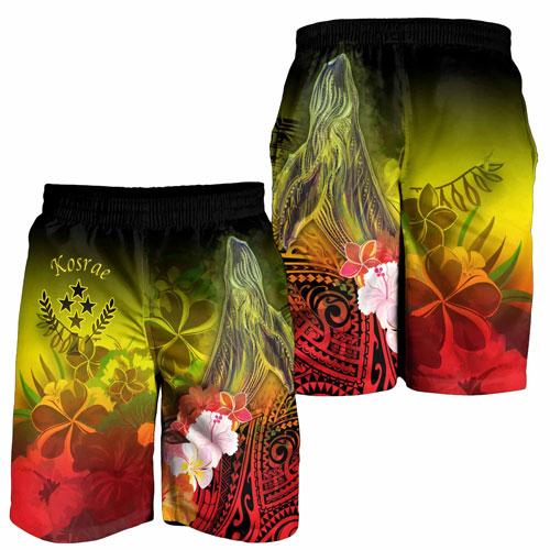 Kosrae Men Shorts - Humpback Whale with Tropical Flowers (Yellow)