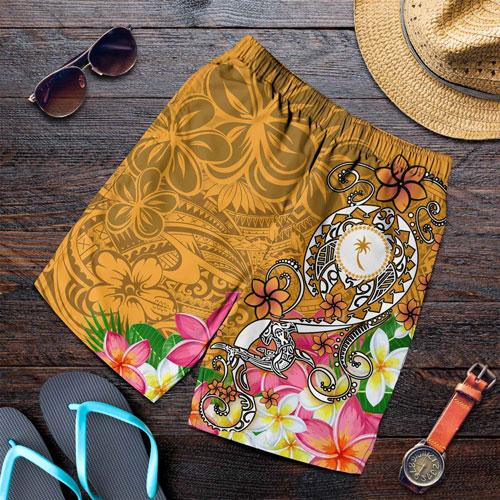 Kosrae Men Shorts - Turtle Plumeria (Gold)