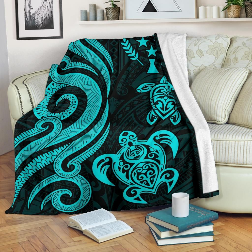 Kosrae Micronesian Premium Blanket - Turquoise Tentacle Turtle