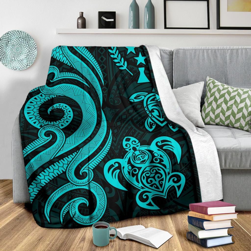 Kosrae Micronesian Premium Blanket - Turquoise Tentacle Turtle