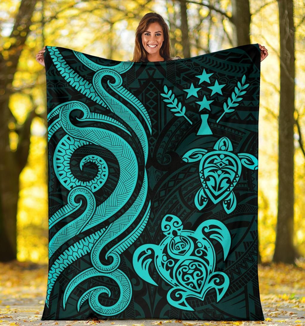 Kosrae Micronesian Premium Blanket - Turquoise Tentacle Turtle
