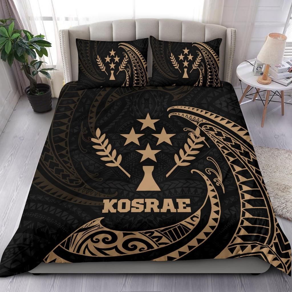 Kosrae Micronesia Bedding Set - Gold Tribal Wave