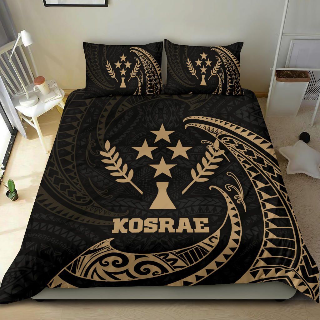 Kosrae Micronesia Bedding Set - Gold Tribal Wave